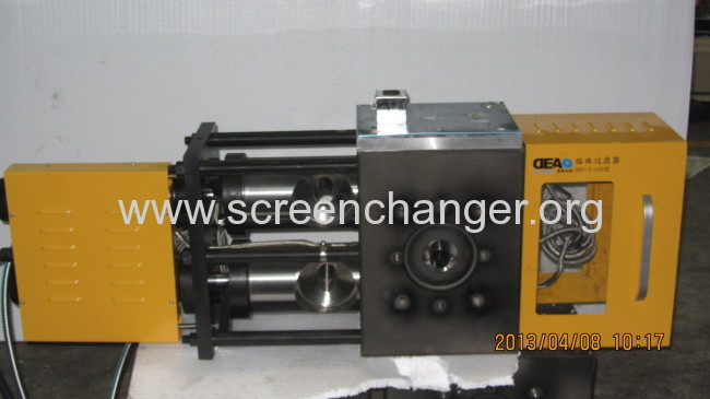 Double-channel hydraulic percolator screen changer for extruder