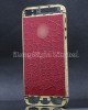 Crocodile Pattern Red Leather Skin 3 Lines White Diamond Stone With Gold Logo Back Cover Replacement For iPhone 5-Gold