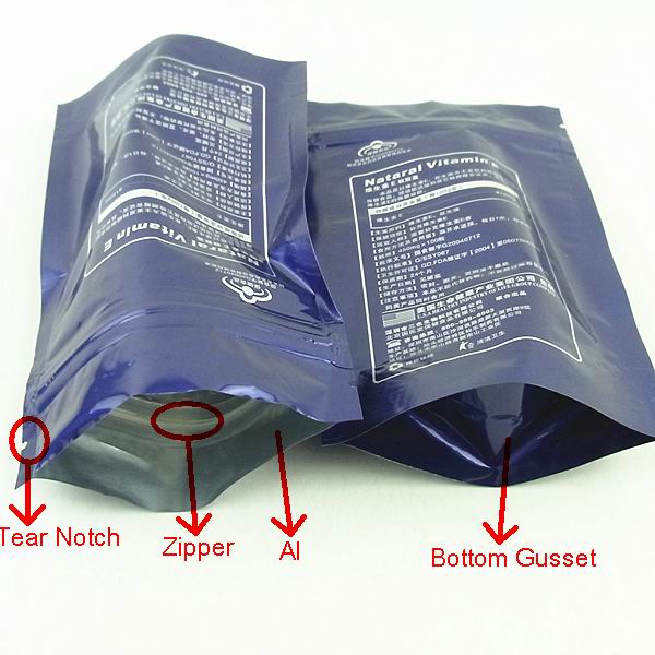 Cosmetic zip lock foil stand up pouch bag