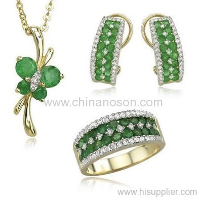 14K gold green cubic zirconia jewellery sets