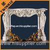 Custom Stone Fireplace Frames Freestanding With White Marble Carved