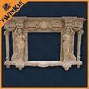 French Travertine Fireplace Mantel With Women Statue Hand Carved