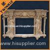 French Travertine Fireplace Mantel With Women Statue Hand Carved