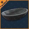 Black Small Oval Natural Stone Tub Hand Craved Polished For Bathroom