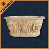 Round Yellow Natural Stone Tub With Statue For Hotel Decorative