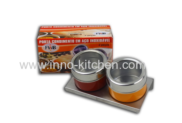 2pcs stainless steel magnetic cruet set & spice jar/canister/condiment set