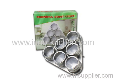 6pcs stainless steel magnetic cruet set & spice jar canister condiment set