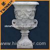 Natural Stone Garden Flower Pots / White Marble Surface Polished