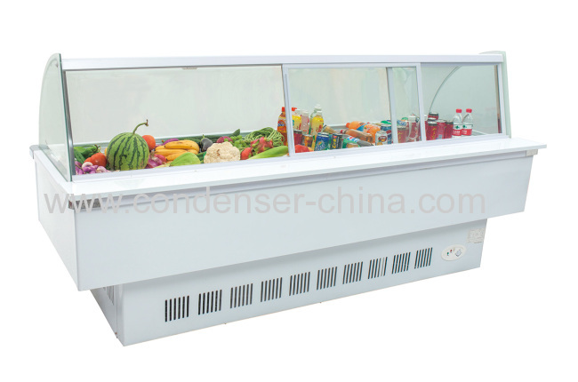 Curved commercial use frozen food display cabinet