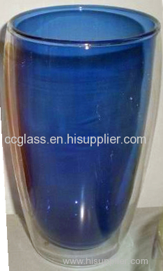 Blue Colored Borosilicate Double Wall Glass Tea Cups