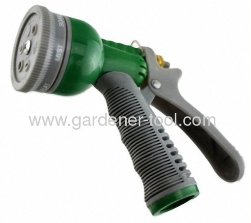 6-dial function plastic garden spray nozzle with soft hand and brass nut