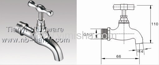 66mmx G1/2x dia.14mm Brass Bibcock for Wash Basin