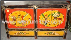 Antique Mongolia painting cabinet