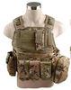 Woodland / Green / Black Tactical Chest Vest With Large Pistol Grocery Pouch