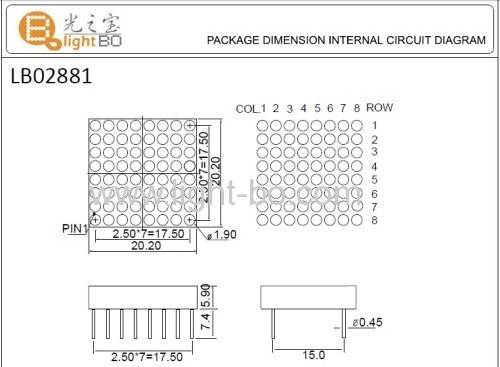 0.8 inches 8 x 8 white dot matrix led displays for Moving signs, message boards,elevator position indicators 