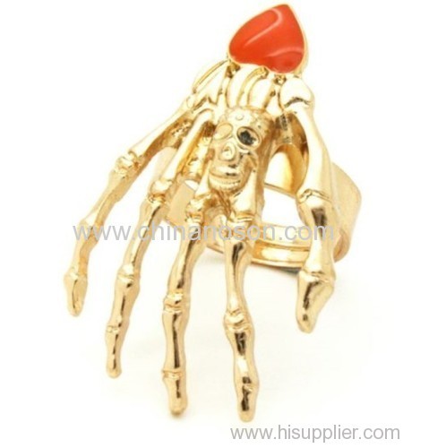 14K Gold Skeleton Hand Ring