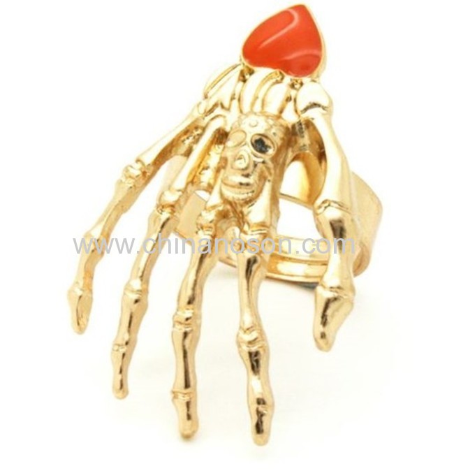 Skeletion Hand Ring with 14k Gold plated