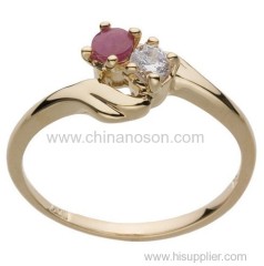 18K Gold Plated Opaque Ruby Gemstone and White CZ Ring