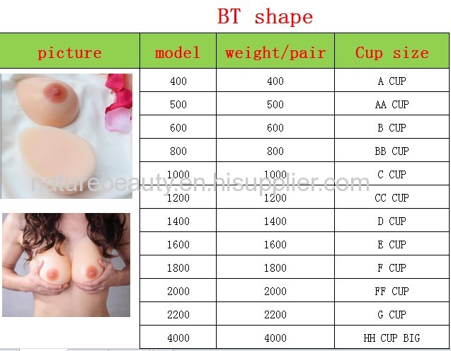 Full sizes available silicone crossdressing breast forms with teardrop shape