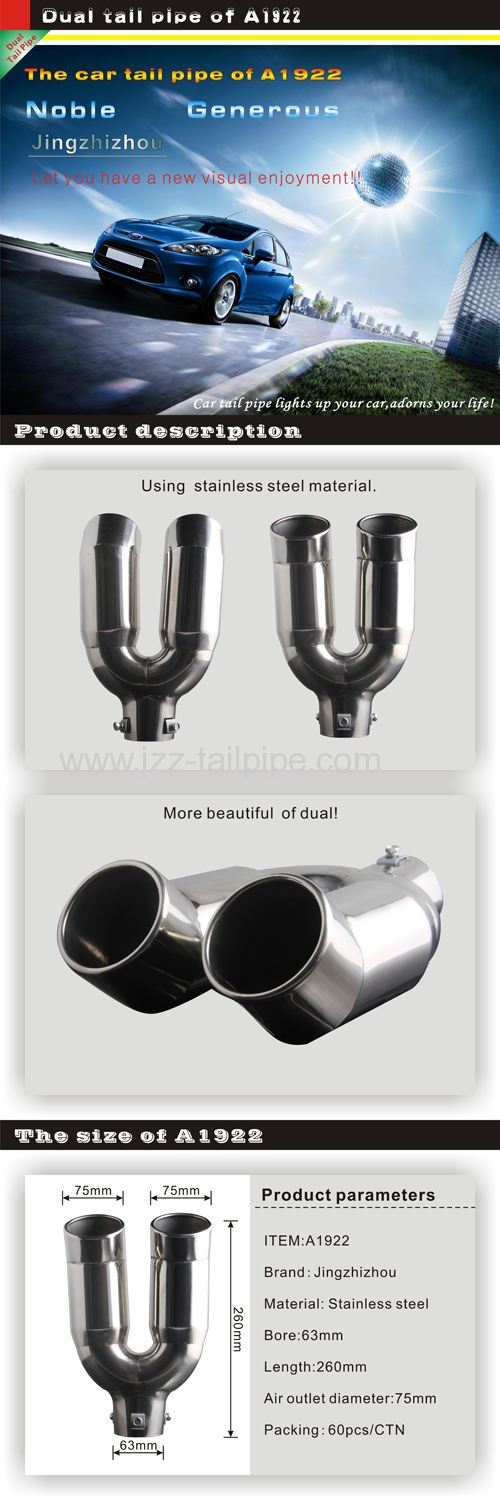 Classic stainless steel dual auto exhasut pipe