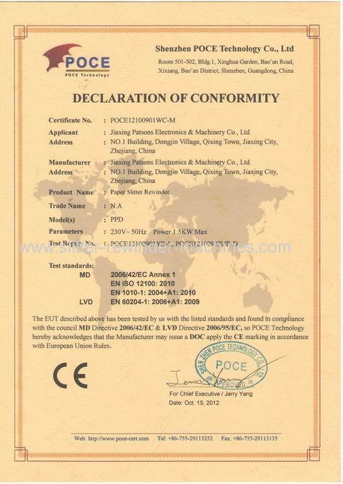CE certificate of thermal paper slitting rewinding machines