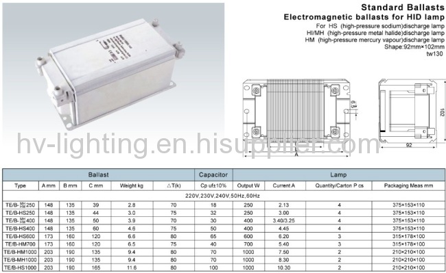 Ballasts electronicmagnetic70W to 2000W