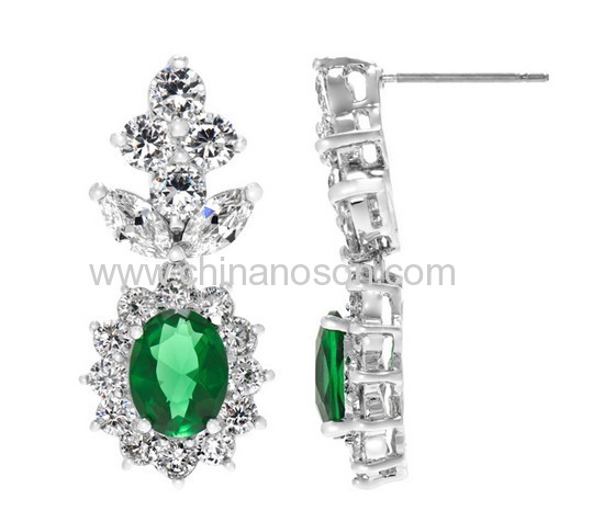 Fancy Emerald Cluster CZ Drop Earrings