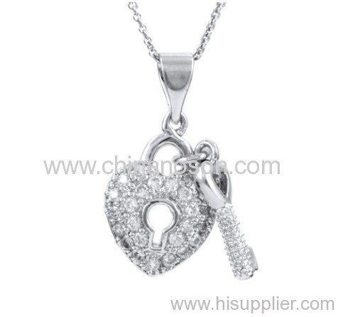 Lock necklace with heart cz pendant