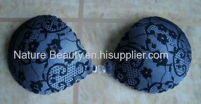 Deep blue with black lace breathable silicone free bra 