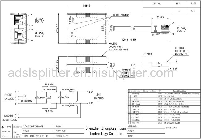 ADSL 2 Splitters Micro Filters with line cord