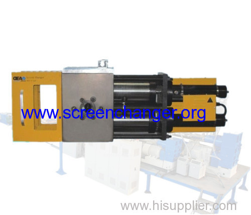 Continuous filter for plastic extruding machine-hydraulic screen changer