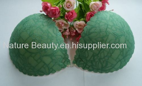 Green lace wave pattern edge Front Closure silicone gel bra