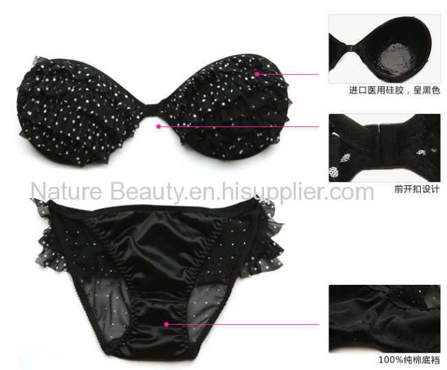 Black with white dotsSelf-Adhesive Push Up Silicone bra