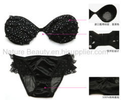 Black with white dots Self-Adhesive Push Up Silicone bra