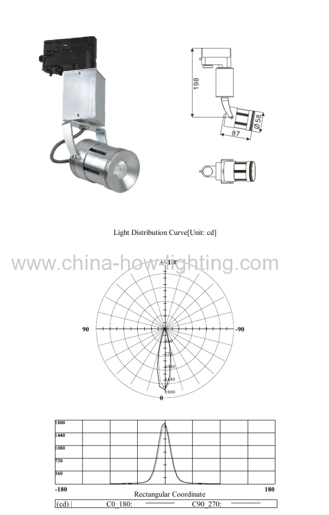 LED Track Lamp IP20 with 1pc Cree MCE Chip