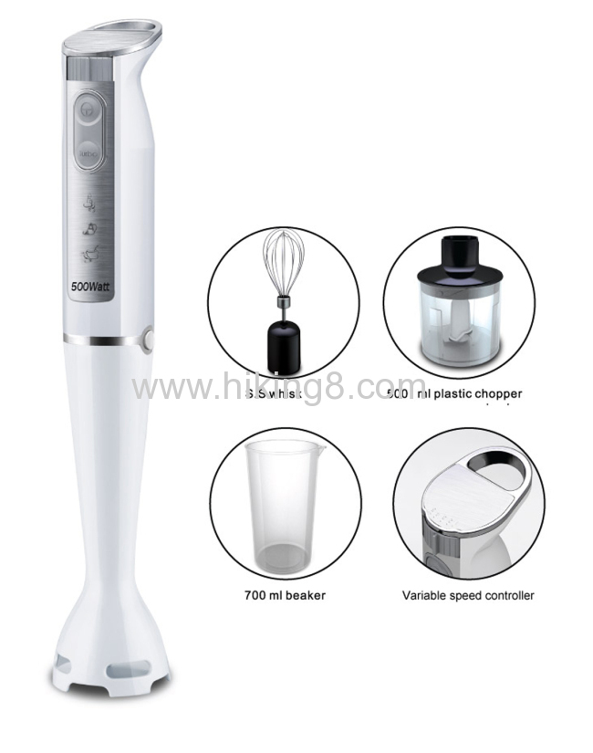 500w white plastic handle and stainless steel hand blender
