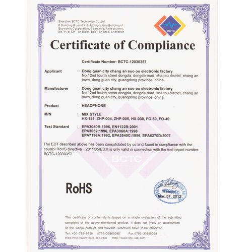 RoHS Certificates
