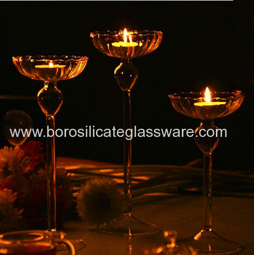 Tall Stripe Hand Made Glass Candle Holders