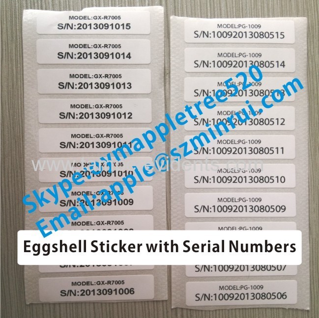 Self-destruct Permanent Adhesive Products Model Stickers with Serial Numbers,Anti-fake Eggsehll Asset Stickers 