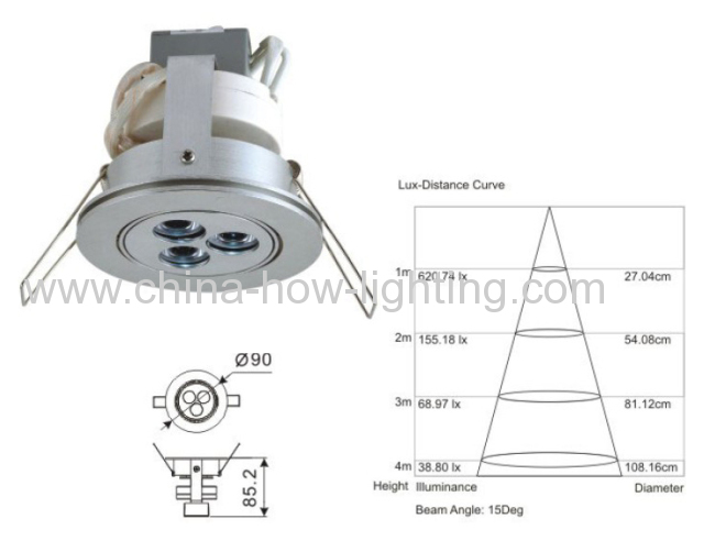 2013 new High Quality 3W 270LM LED Downlight Housing with 3pcs CREE XP