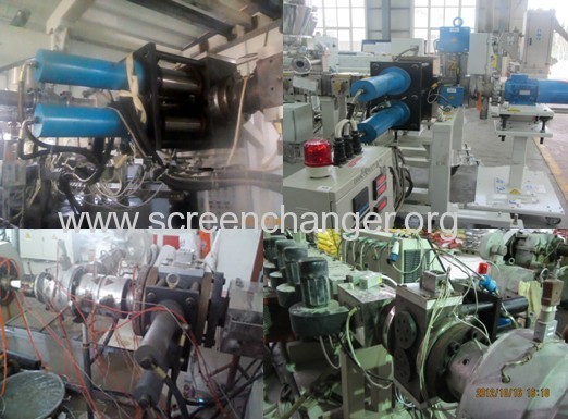 Continuous screen changer for pipe extrusion machine