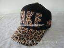 Applique / Printing Leopard Ladies Fitted Baseball Caps , Strap Closure 6 Panel Hats