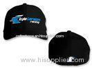 6-Panel 100% Cotton Sweatband Black Printed Racing Baseball Caps With Velcro Buckle