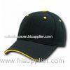6 Panel Black Pre Curved Visor Baseball Caps Striped , Flat Embroidery 58cm For Adults
