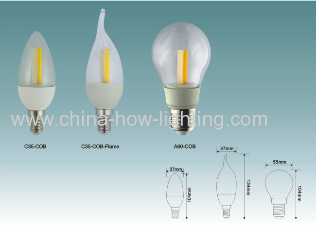 E14 E27 3W cob led bulb with 320 beam angle