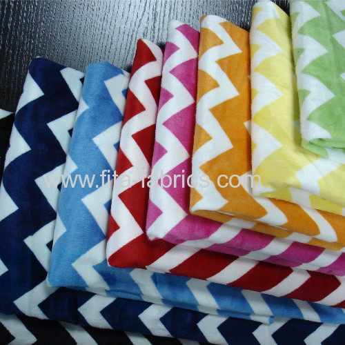 Zigzag printed soft velboa fabric 
