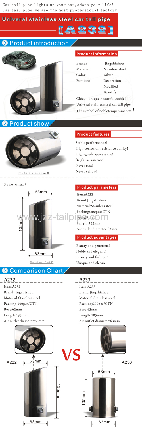 Bevel connection medium size automobile tailing pipe