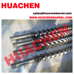 Twin parallel screw barrel for extruder plastic machines