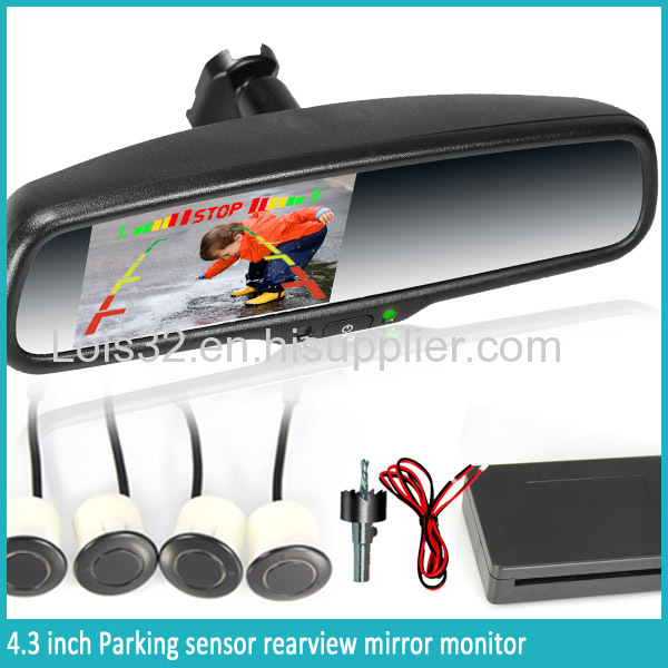 4.3 inch rearview car mirror with parking sensor +auto-dimming+compass