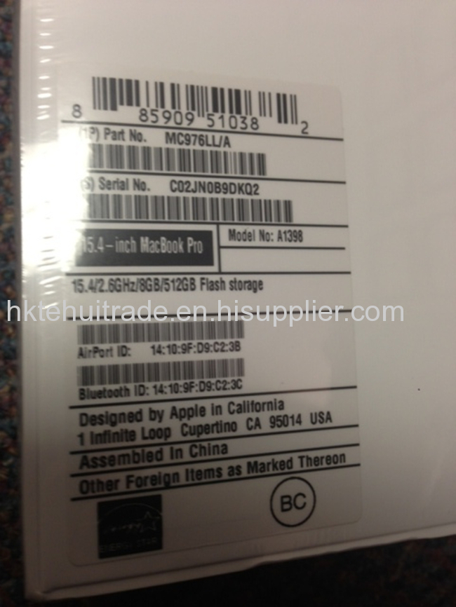 DHL Free cheap wholesale original new Factory Sealed Apple MacBook Pro MC976LL/A Retina Display 15.4 16GB i7 512GB 